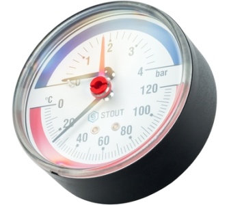 Термоманометр радиальный в комплекте с автоматическим запорным клапаном Корпус Ø 80 мм 0...10 бар, 0