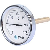 Термометр биметаллический с погружной гильзой. Корпус Dn 80 мм, гильза 100 мм 1/2", 0...120°С